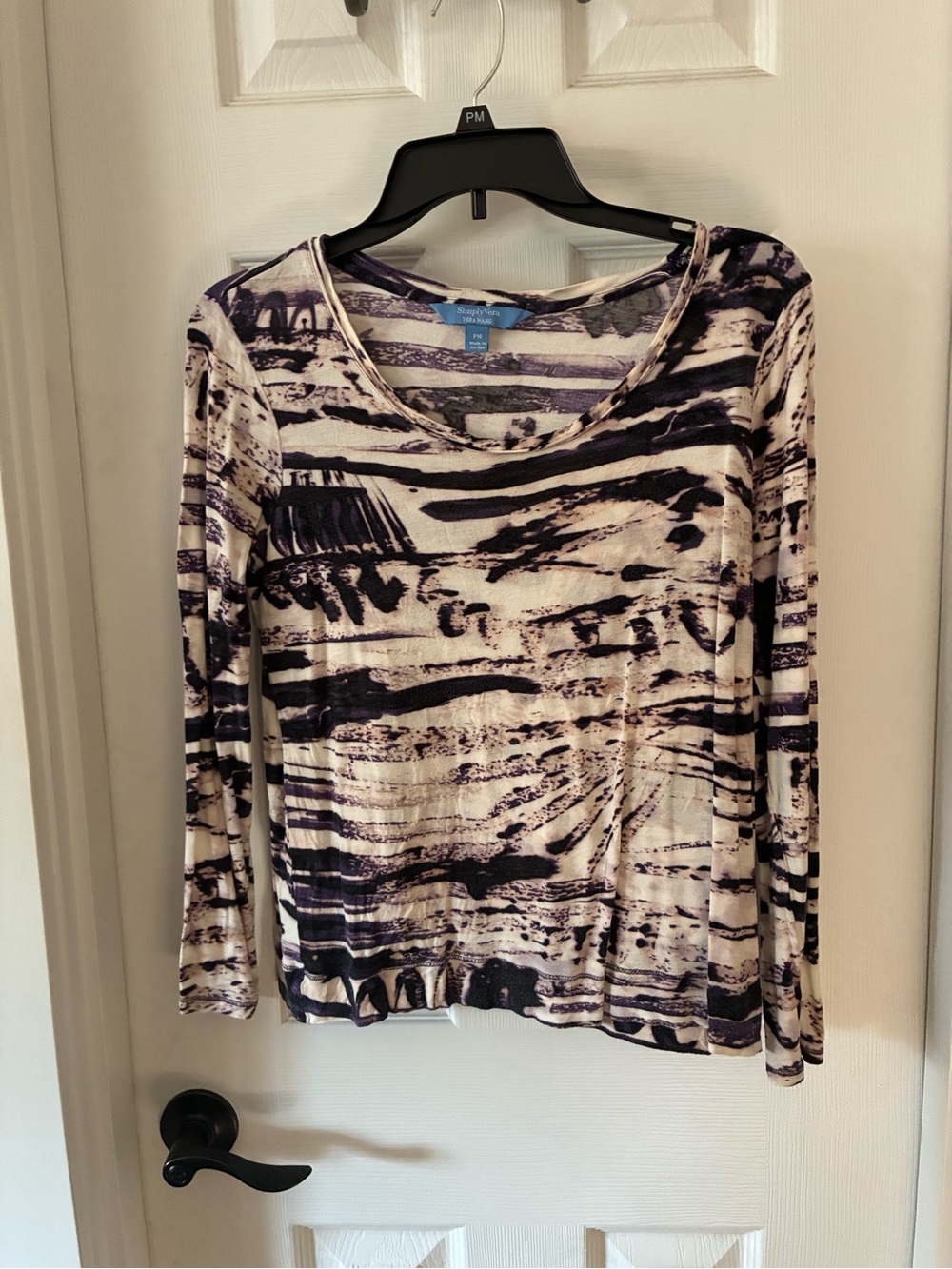 croft & barrow Purple and Cream Abstract-Stripe Long Sleeve Tee